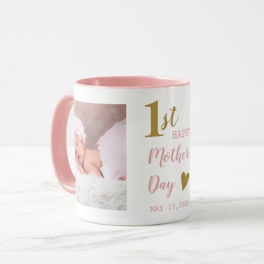 Mug Happy First Mother's Day Pink And Gold 2 Photo (Devant gauche)