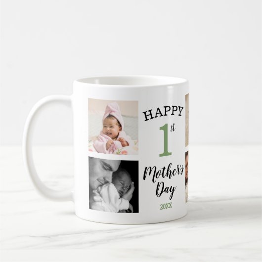 Mug Happy First Mother's Day Sage 8 Photo Collage (Gauche)