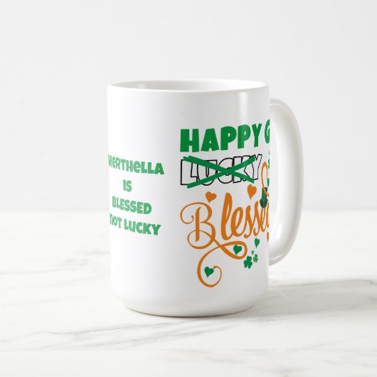 Mug HAPPY GO Lucky BLESSED Personal St Patrick's Day (Devant droit)