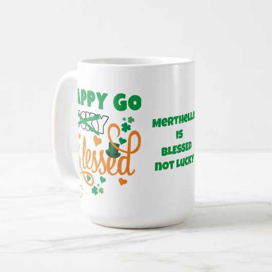 Mug HAPPY GO Lucky BLESSED Personal St Patrick's Day (Devant gauche)