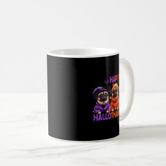 Mug Happy Hallothanksmas Funny Pug Halloween Thanksgiv (Devant droit)