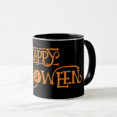 Mug Happy Halloween café noir orange (Devant droit)