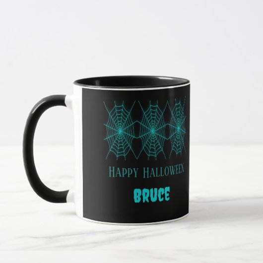 Mug Happy Halloween neon bleu spiderweb noir (Gauche)