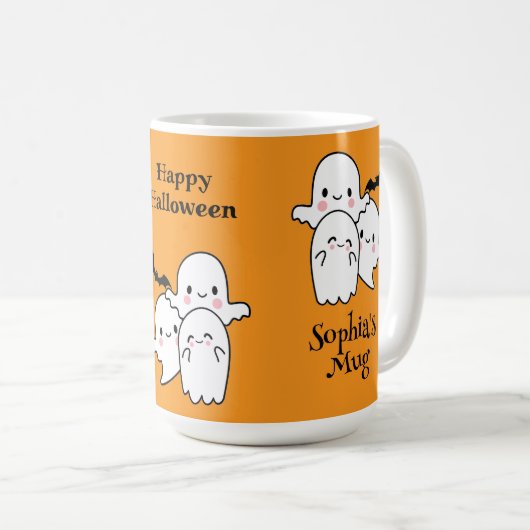 Mug Happy Halloween Personnaliser NOM Fantômes Bat (Devant droit)