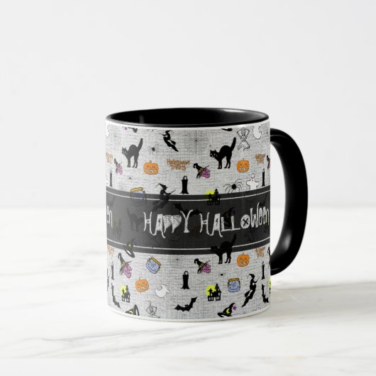 Mug "Happy Halloween" Random Iconic Motif Grey (Devant droit)