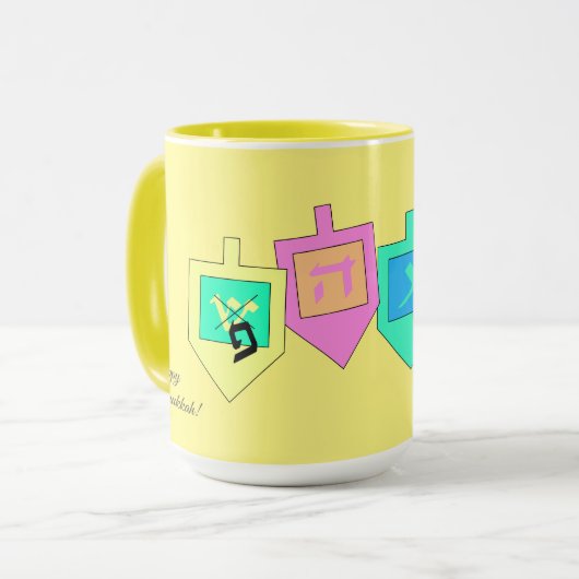 Mug Happy Hanoukka anglais hébreu (Devant gauche)