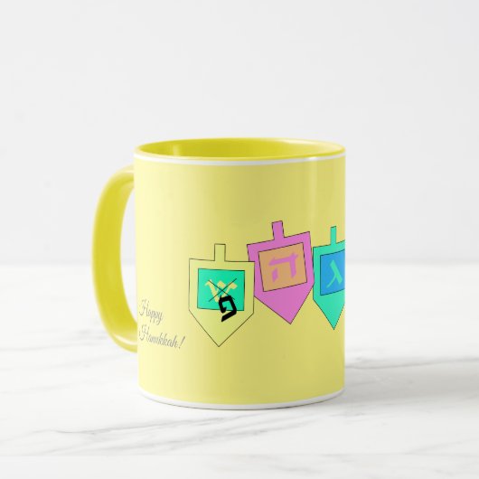 Mug Happy Hanoukka anglais hébreu (Devant gauche)