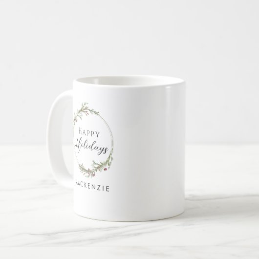 Mug Happy Holidays Minimalist Name Wreath (Devant gauche)