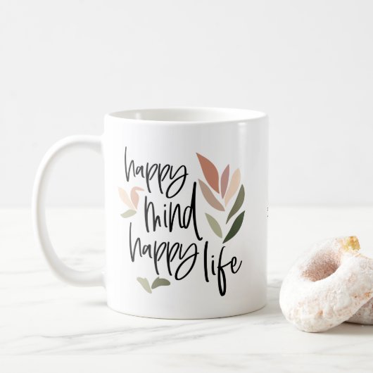 Mug Happy Mind Happy Life Positive Nom du devis (Avec donut)