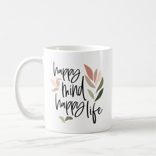 Mug Happy Mind Happy Life Positive Nom du devis (Gauche)