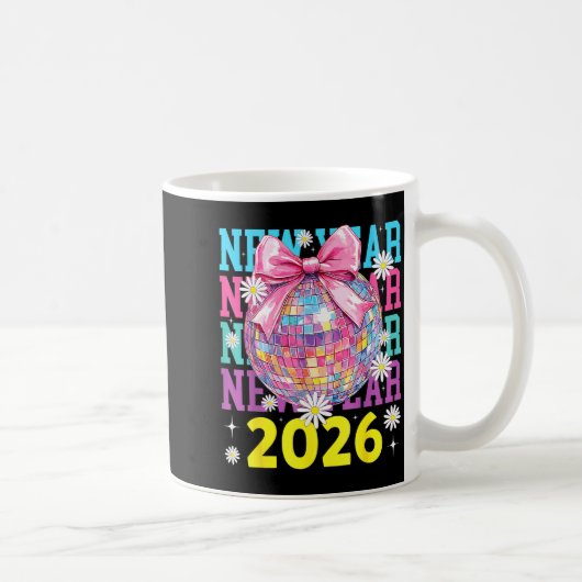 Mug Happy New Year 2026 Coquette Bow & Disco Ball (Droite)