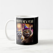 Mug Happy New Year 2026 Cute Cat Raccoon Celebration  (Gauche)