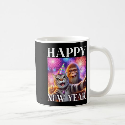 Mug Happy New Year 2026 Funny Cat Bigfoot Party Art  (Droite)