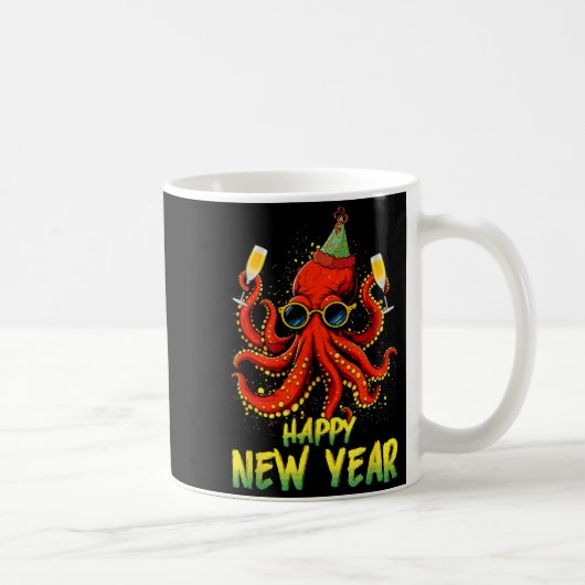 Mug Happy New Year 2026 Octopus Drinking Champagne New (Droite)
