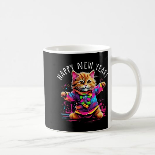 Mug Happy New Year Party Dancing Cat Design (Droite)