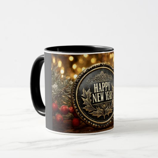Mug  happy new year wishes on a festive background (Devant gauche)