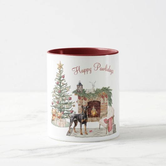 Mug Happy Pawlidays Chien Design - Doberman Pinscher (Centre)