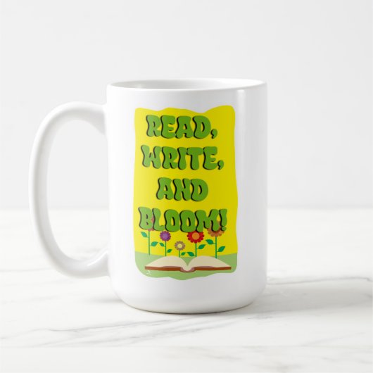 Mug Happy Read Write Bloom Bookworm Motto (Gauche)