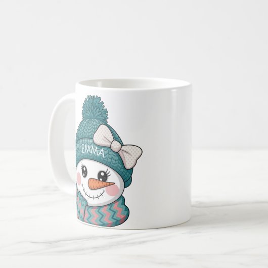Mug Happy Snowman Face Name Christmas bow (Devant gauche)