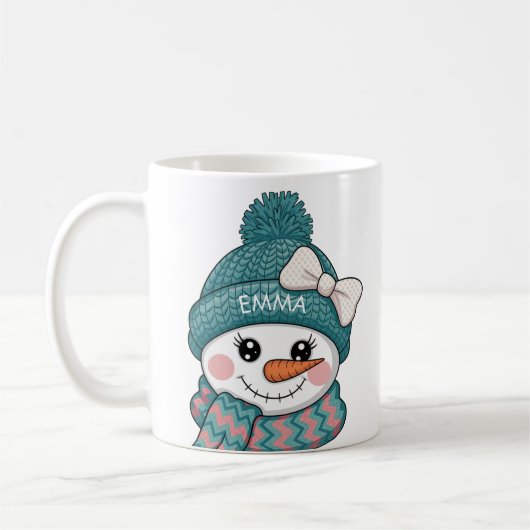 Mug Happy Snowman Face Name Christmas bow (Gauche)