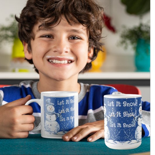Mug Happy Snowman Snowflakes Blue White Let It Snow