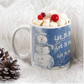 Mug Happy Snowman Snowflakes Blue White Let It Snow