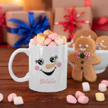 Mug Happy Snowman visage Personnalisé Nom Fête<br><div class="desc">Un joli visage de bonhomme de neige</div>