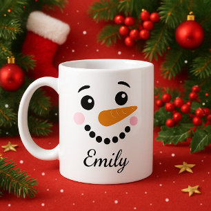 Mug Happy Snowman visage Personnalisé Nom vacances