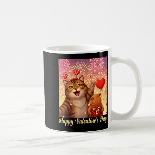 Mug Happy Valentines 2026 Cute Cat Capybara Party Art  (Droite)