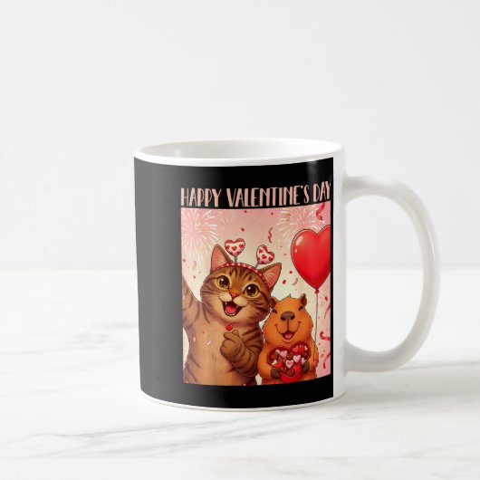 Mug Happy Valentines 2026 Cute Cat Capybara Party Art  (Droite)