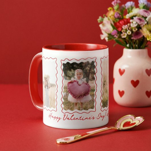 Mug Happy Valentines Day Gift Retro Wavy Photo Collage