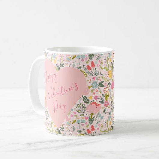 Mug Happy Valentines Day script cute pink heart (Devant gauche)