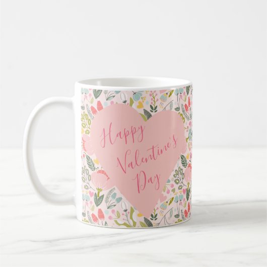 Mug Happy Valentines Day script cute pink heart (Gauche)