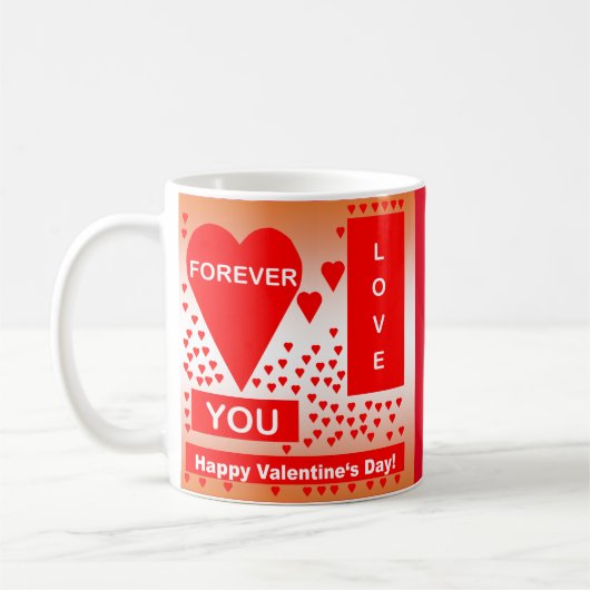 Mug Happy Valentine's Day Text Forever Love Hearts Red (Gauche)