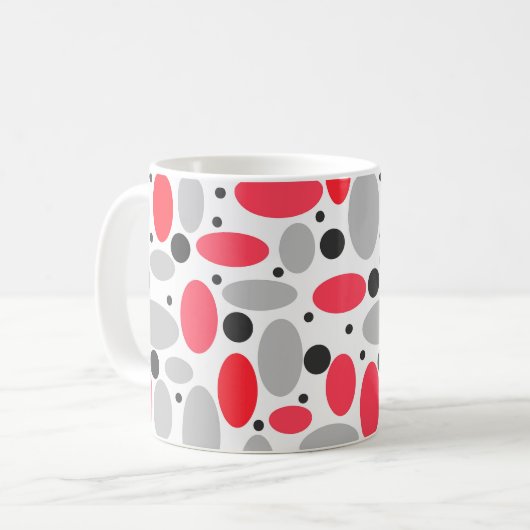 Mug haricots et pois rétro rouge gris blanc motif (Devant gauche)