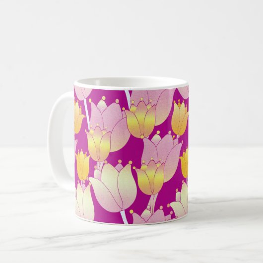 Mug Harmonie jaune, blanc et rose (Devant gauche)