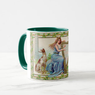 Mug Harpe et chien, Shamrock, Saint Patrick's Day