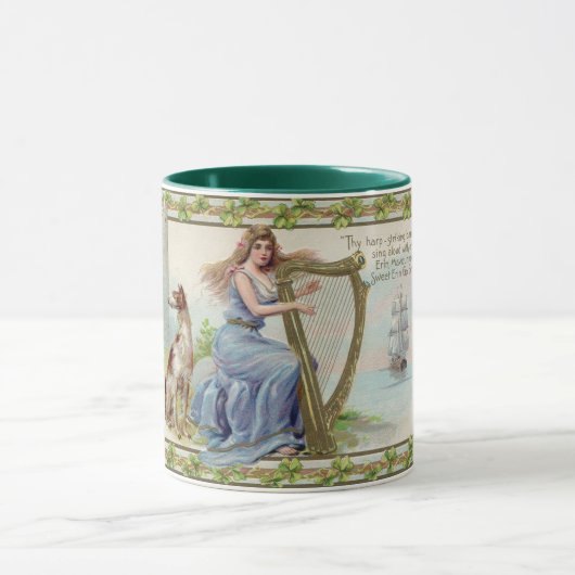 Mug Harpe et chien, Shamrock, Saint Patrick's Day, Vin (Centre)