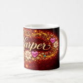 Mug Harper Custom Pink Heart Gold Floral Romantic Gift (Devant droit)