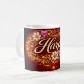 Mug Harper Custom Pink Heart Gold Floral Romantic Gift (Devant gauche)