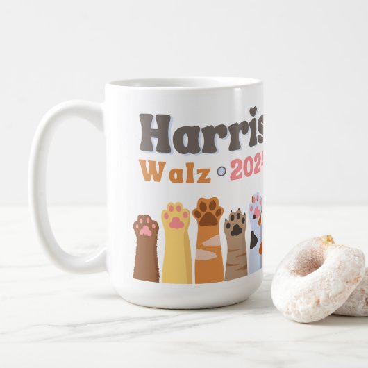 Mug Harris Walz 2024 Cat Paws Chat Ladies Democrat (Avec donut)
