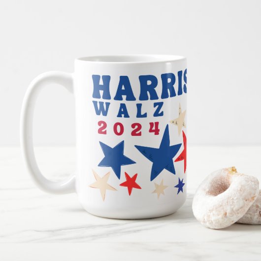 Mug Harris Walz 2024 Étoiles Élection du Parti Démocra (Avec donut)