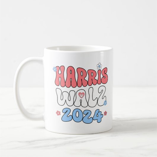 Mug Harris Walz 2024 Retro Hippie Style (Gauche)