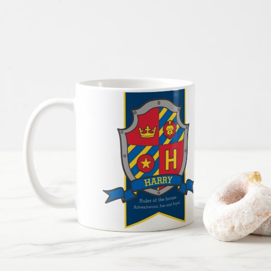 Mug Harry lettre H heraldry rouge nom bleu signifiant (Avec donut)