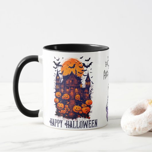 Mug Haunted Citrouille De Maison Et Fantôme (Avec donut)