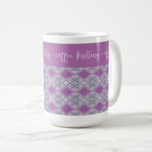 Mug HAUT "tricoter + café" MAILLOT ARGYLE LILAS