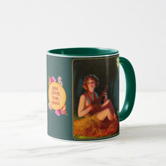 Mug Hawaiian Kona Coffee Girl avec Ukulele (Devant droit)