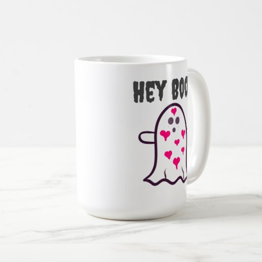 Mug Hé Boo ! Fantôme couvert dans les coeurs (Devant droit)