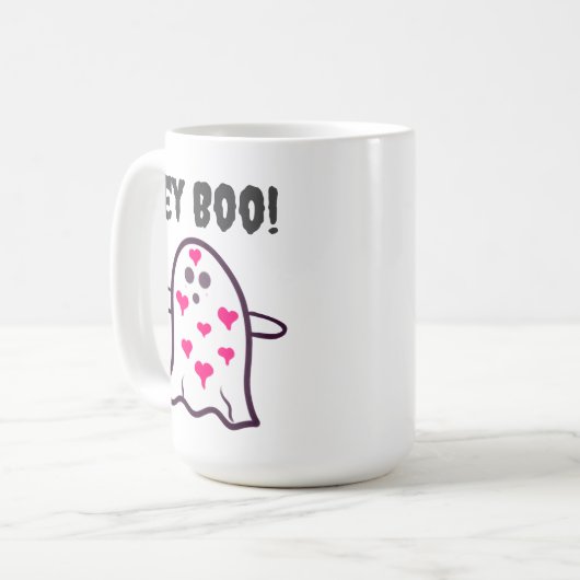 Mug Hé Boo ! Fantôme couvert dans les coeurs (Devant gauche)
