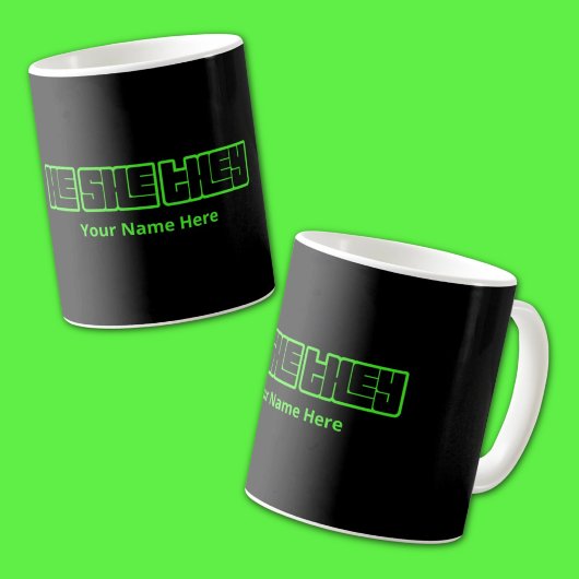 Mug He She They Bold Vert et Noir